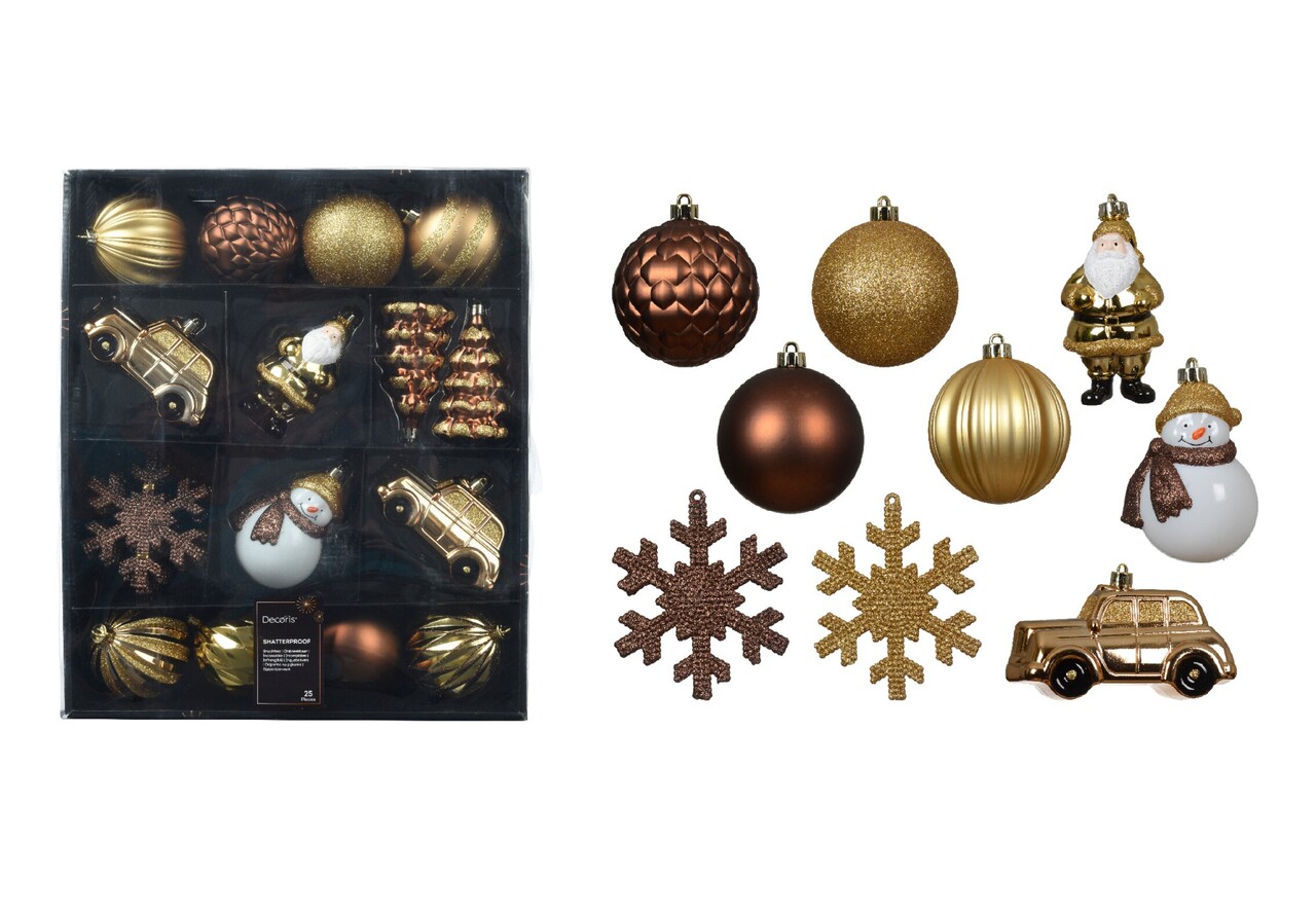 Cutie cu 25 globuri asortate Mixbox, Decoris, plastic, maro - imagine 5